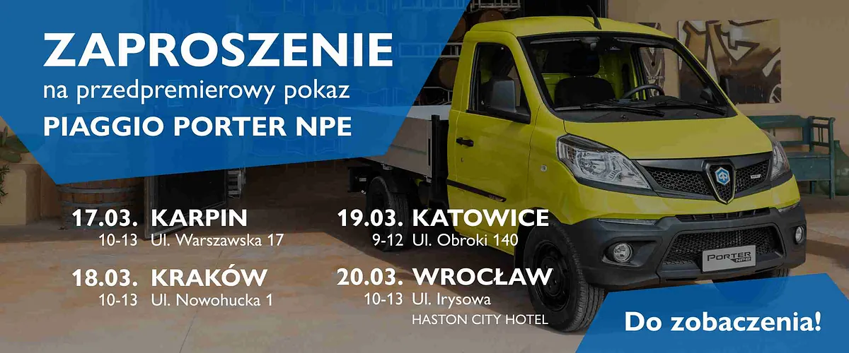 Zaproszenie na przedpremierowy pokaz Piaggio Porter NPE